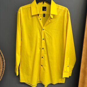 J Ferrar Bright Yellow Men's Large 16-16.5 Button Up Shirt‎ Nightlife Streetwear